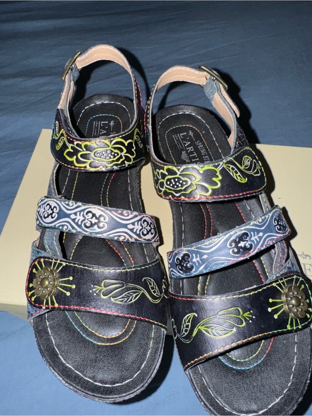 L'ATISTE Black Multicolor Embroidered Women's Sandals
